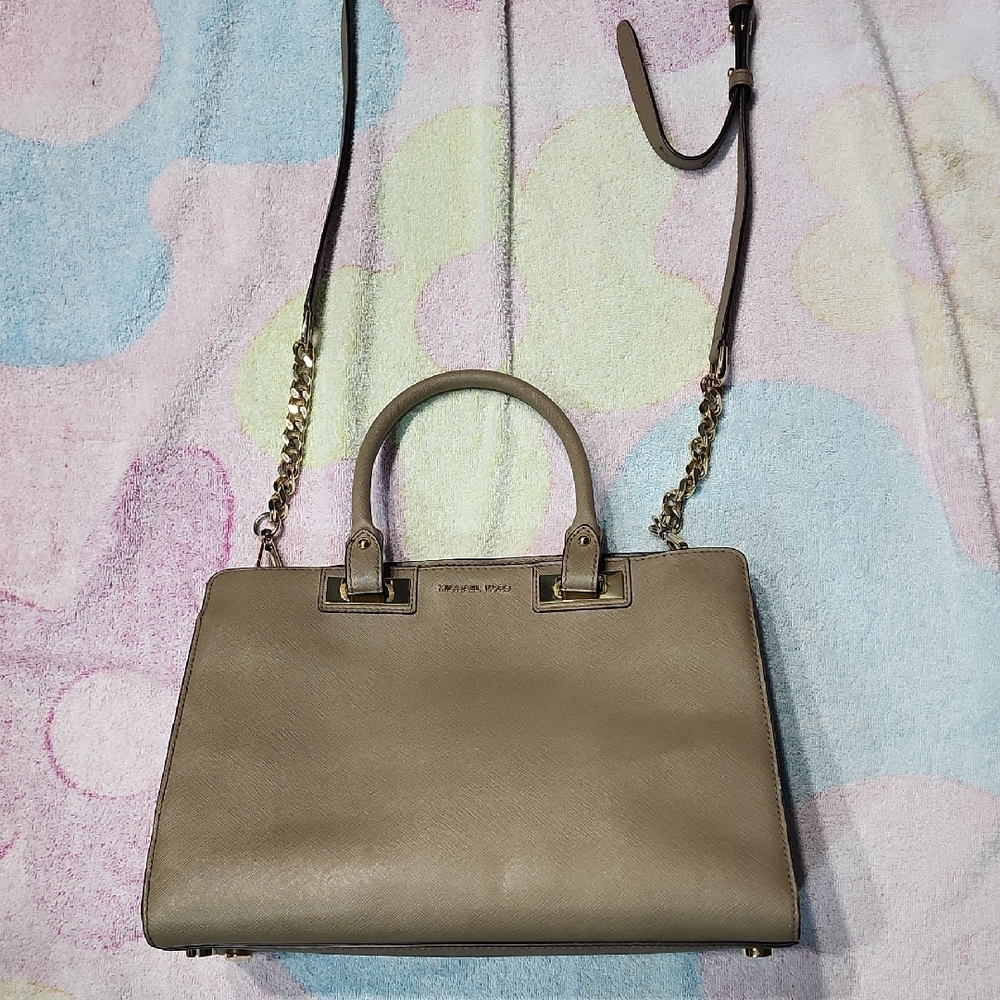 Michael Kors Large Quinn Satchel Black Leather Silver Hardware With Strap
